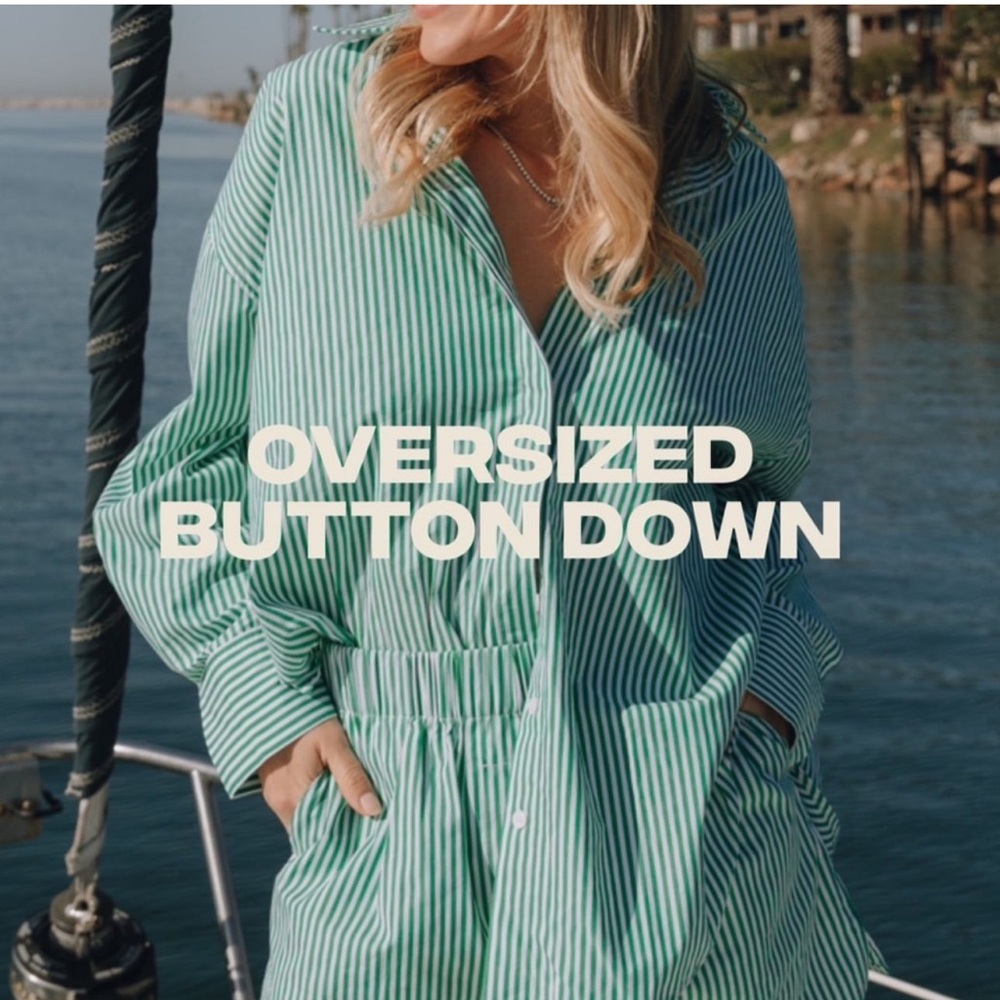 Daily Drills Oversized Button Down Green Stripe XS/S NWT - Picture 2 of 12